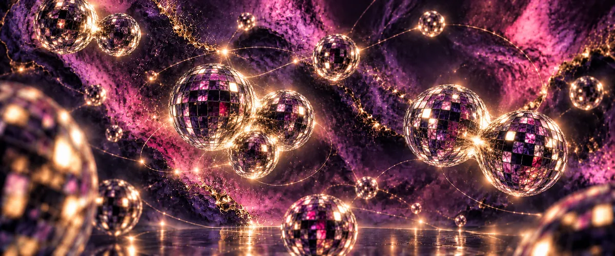 Un champ de boules à facettes reliées par des traits de lumière